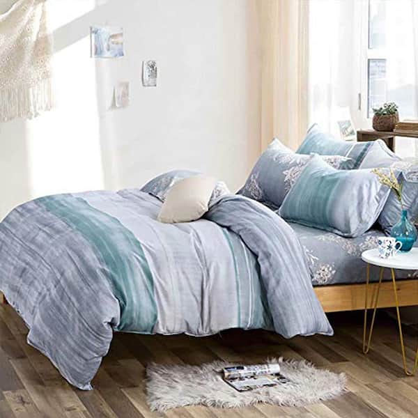 Shatex 3 Piece Blue Gray Printed Microfiber Queen Bedding Comforter Set Mgmps3bq The Home Depot