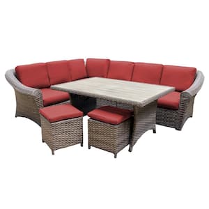 Walton 7-Pieces Wicker Outdoor Sectional with Red Cushions
