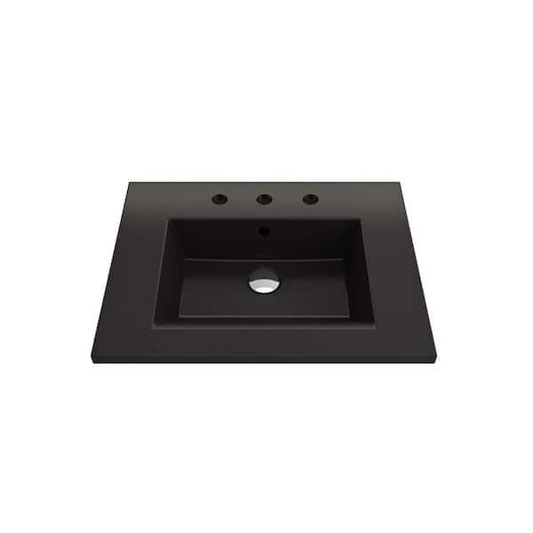 BOCCHI Ravenna 24.5 in. 3-Hole Matte Black Fireclay Rectangular Wall-Mounted Bathroom Sink with Overflow