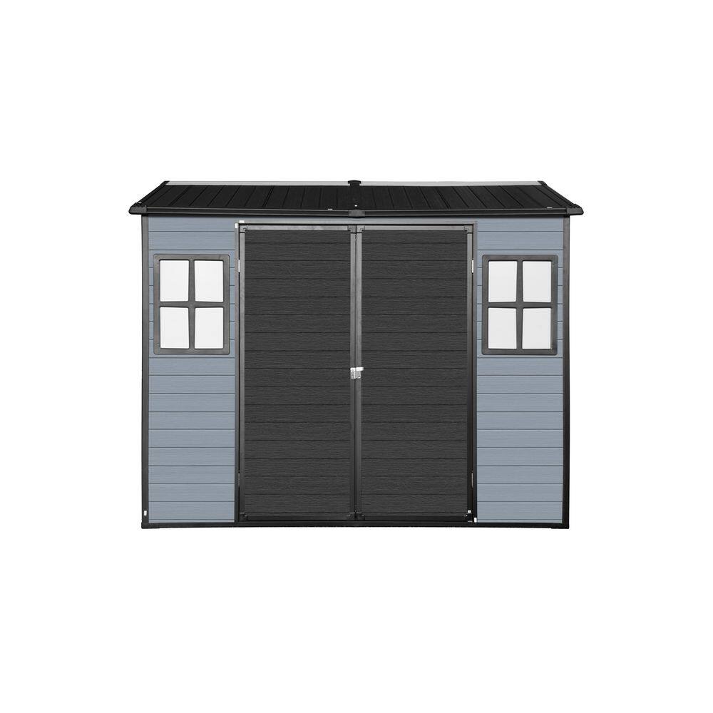 8ft. W x 4ft. D Resin Storage Shed with Pitched Roof Sturdy Steel Frame Lockable Door Windows(32 sq. ft. ) in Gray Black price history on PriceWatchPro