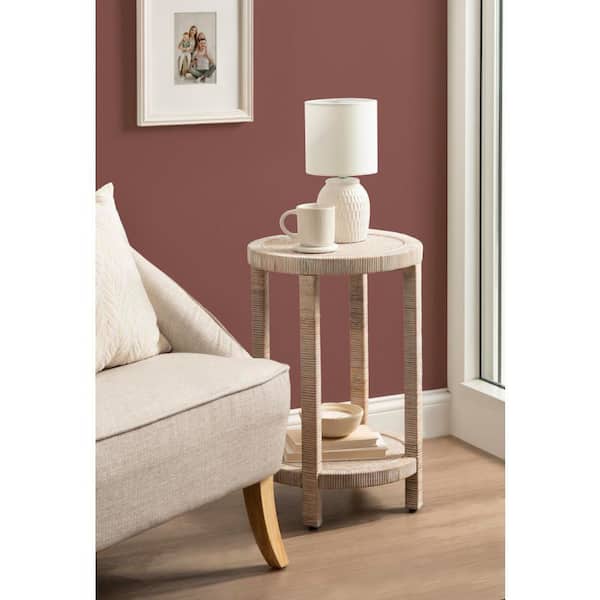 Rafina 16 in. White Round Rattan End Table