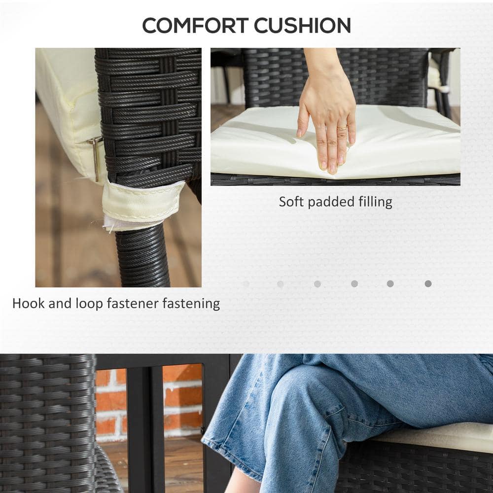 Cream White Cushioned Wicker Outdoor Dining Chairs, Set of 2