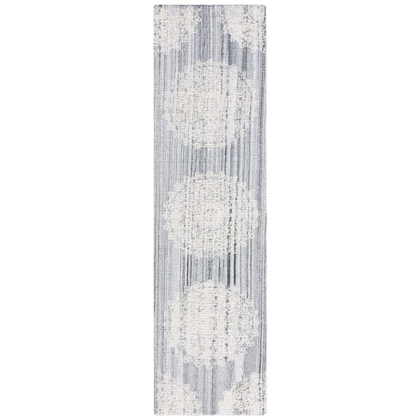Ebony Gray/Ivory 2 ft. x 9 ft. Oriental Runner Rug