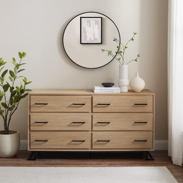 6-Drawer Charcoal Wood Swatch Modern Dresser with Angled Legs