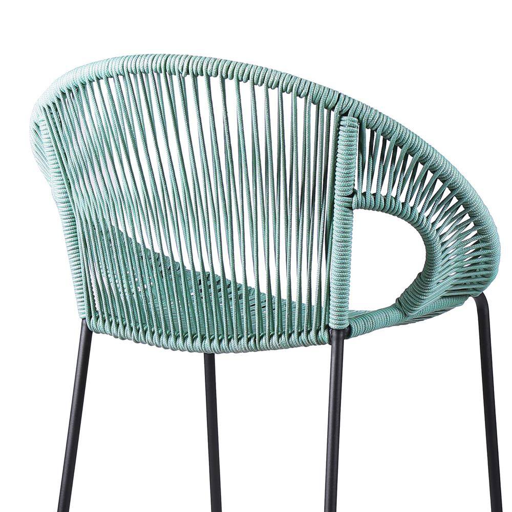 Modern Blue Regatta Rope & Steel Counter Stool, 25" Width