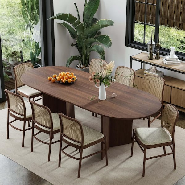 Dovelina Brix Modern Oval Walnut Wood Top 79 in. Double Pedestal Base Dining Table Seats 8 HD 2024082606 The Home Depot