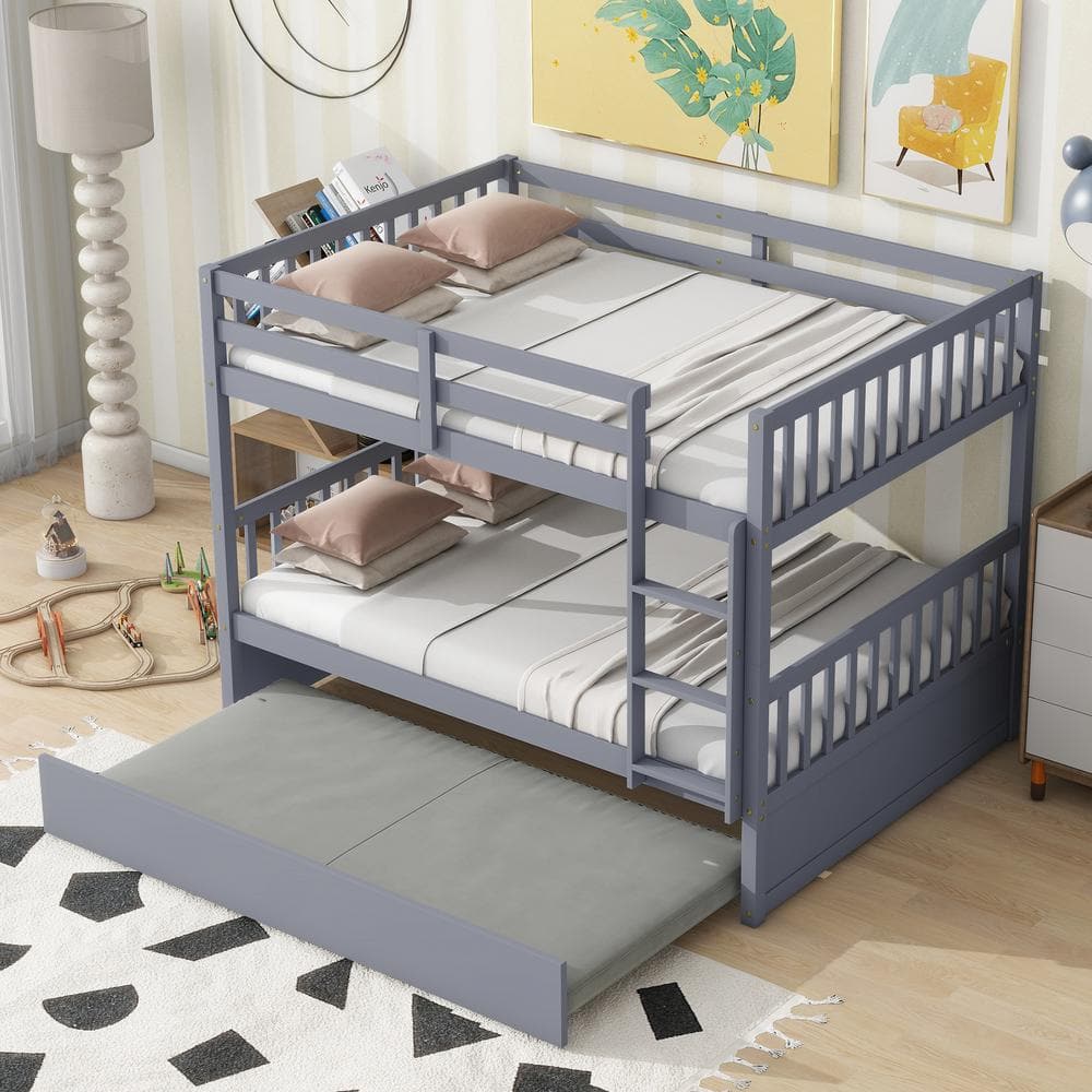 Gray Wood Full Over Full Bunk Bed with Trundle And Ladder price history on PriceWatchPro