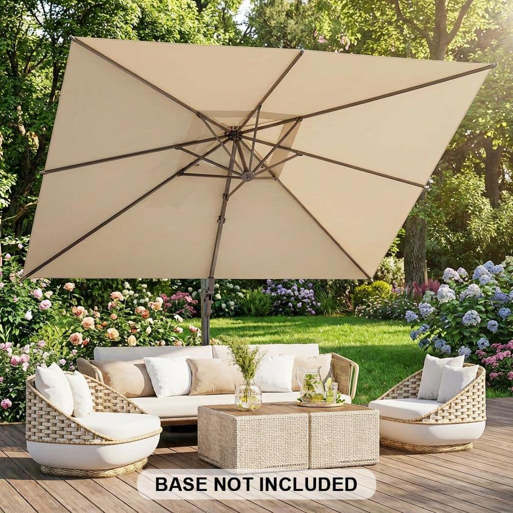 10 ft. x 10 ft. Rectangular Aluminum Heavy-Duty 360° Rotation Outdoor Cantilever Patio Umbrella in Beige price history on PriceWatchPro