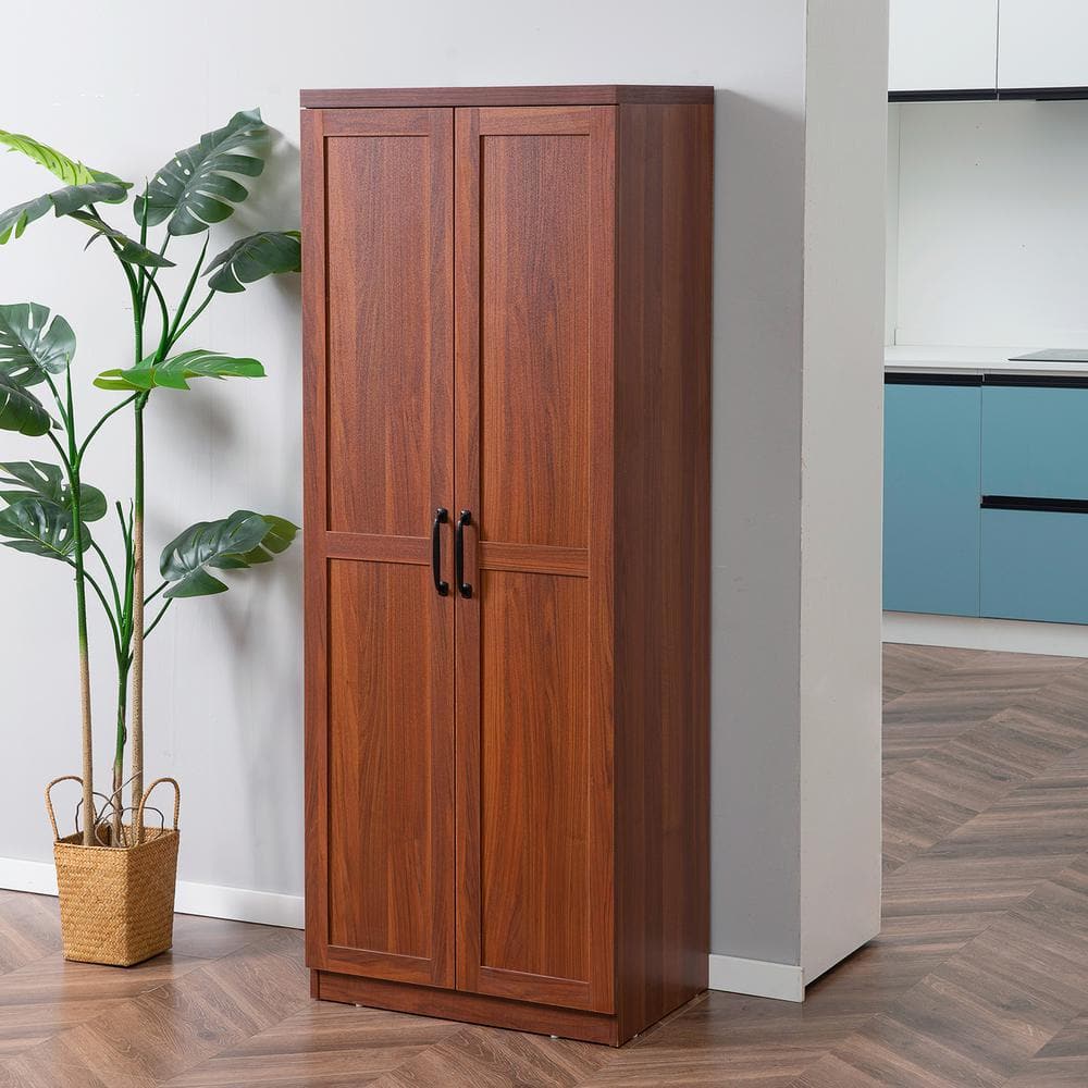 Brown Recessed Panel 63" Tall Kitchen Pantry Storage Cabinet