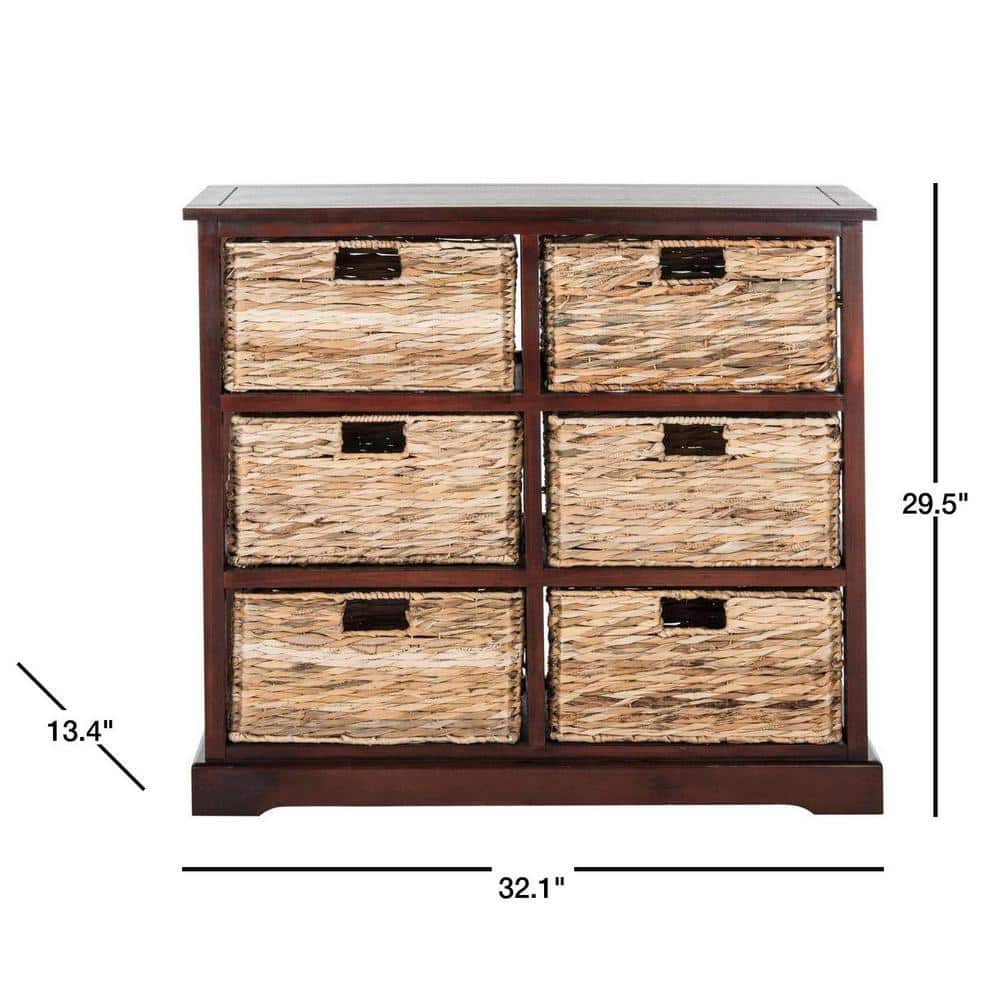 Cherry Pine 6-Basket Wicker Storage Chest