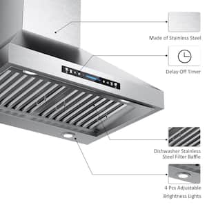 36 in. 900 CFM Convertible Wall-Mount Range Hood in Stainless Steel with Gesture Control, Touch Panel and LED Light