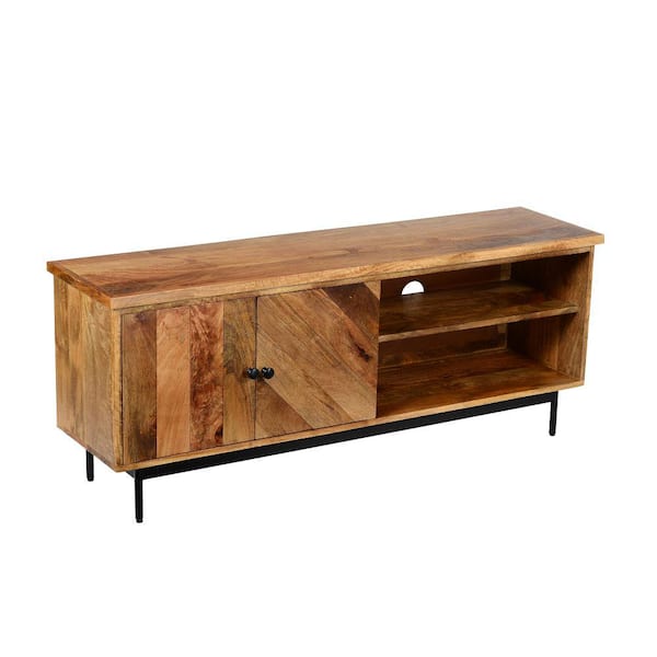 The Urban Port 14 in. Brown and Black Composite TV Stand Fits TVs Up to 55 in. with Storage Doors