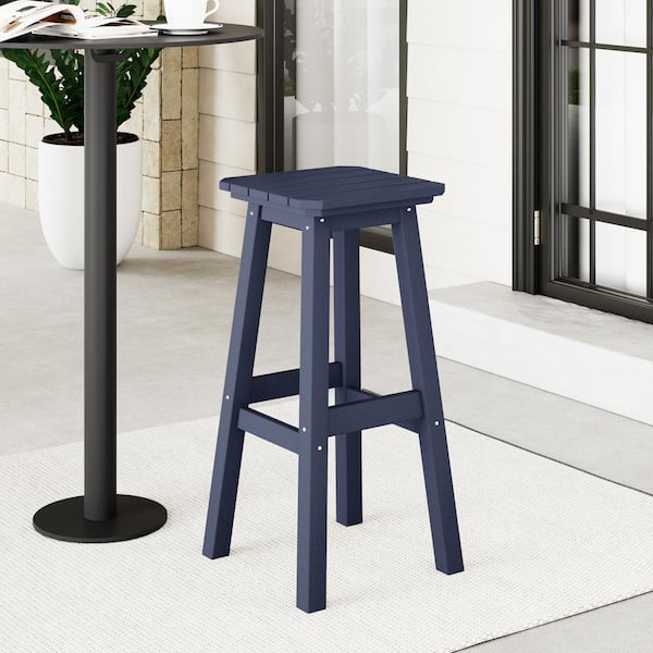 Laguna 29 in. HDPE Plastic All Weather Backless Square Seat Bar Height Outdoor Bar Stool in Navy Blue