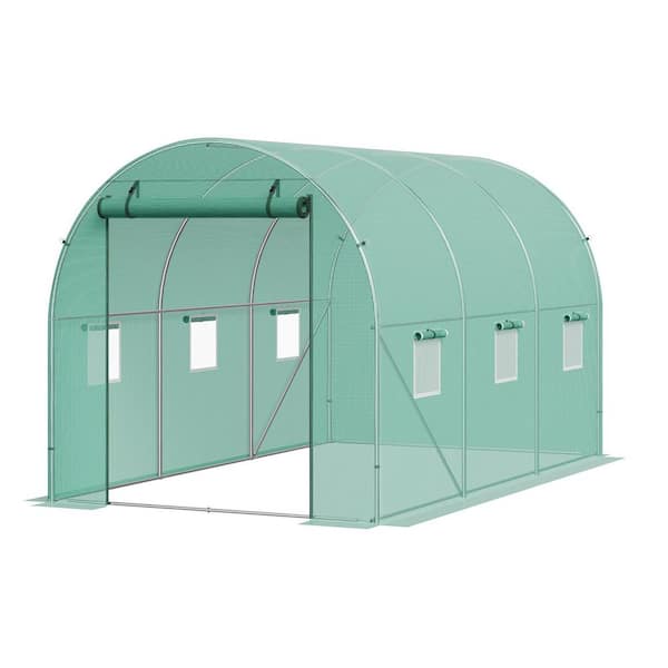 Tunnel greenhouse, 9.6 x 6.4 x 6.2 ft. with galvanized steel frame, green, Greenhouse, PE cover, roll-up zipper door