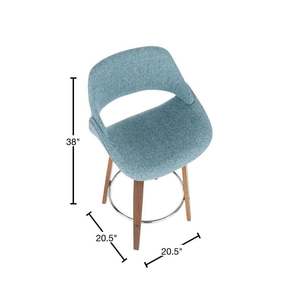 Set of 2 Blue Swivel Mid-Century Modern Counter Stools