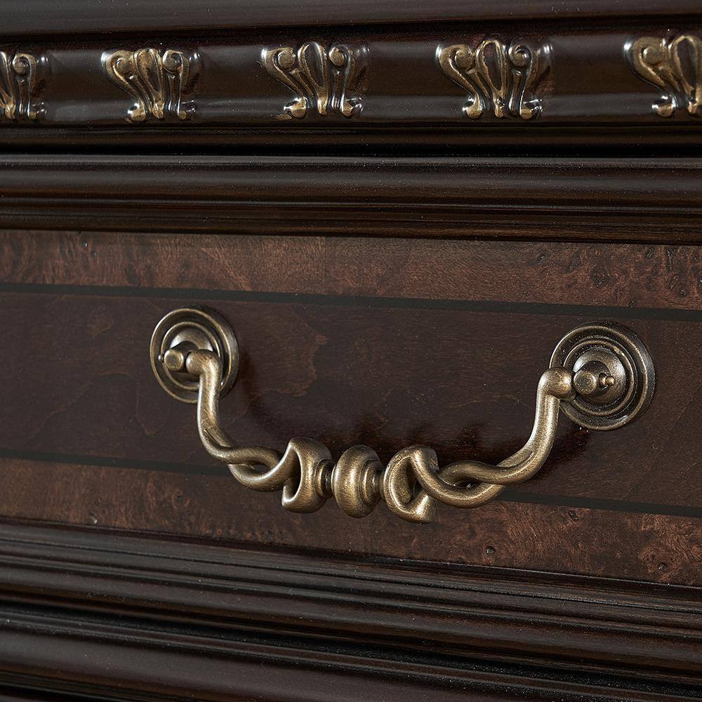 Cocoa Brown Traditional 9-Drawer Dresser with Gold Floral Accents