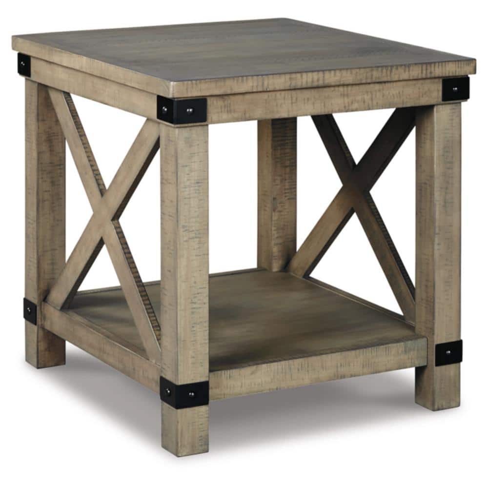 Aldwin Gray Pine Wood and Metal End Table