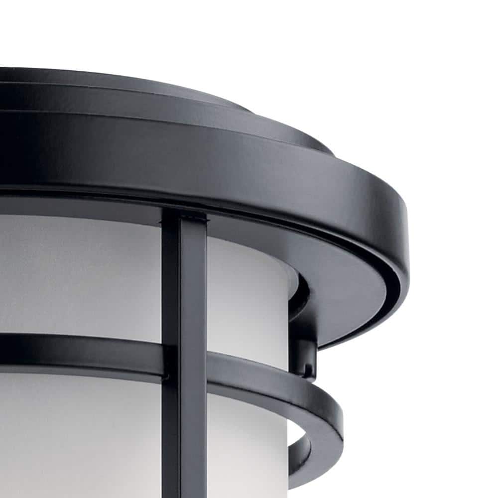 Black and Bronze Cylinder Outdoor Wall Light with Satin Etched Glass