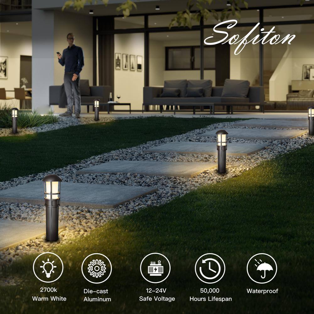 Bronze Aluminum LED Pathway Lights with Clear Glass Lens, 4-Pack