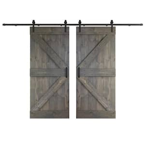 K Series 72 in. x 84 in. Dark Gray DIY Knotty Wood Double Sliding Barn Door with Hardware Kit