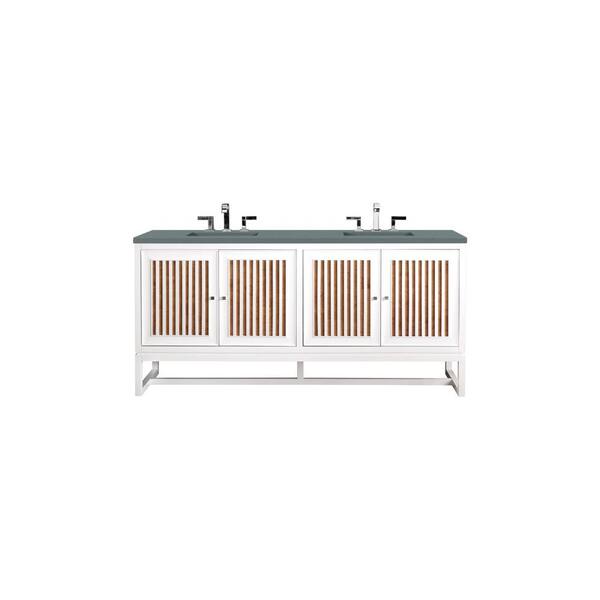 James Martin Vanities Athens 72 in. W x 23.5 in. D x 34.5 in. H Bathroom Vanity in Glossy White with Cala Blue Quartz Top