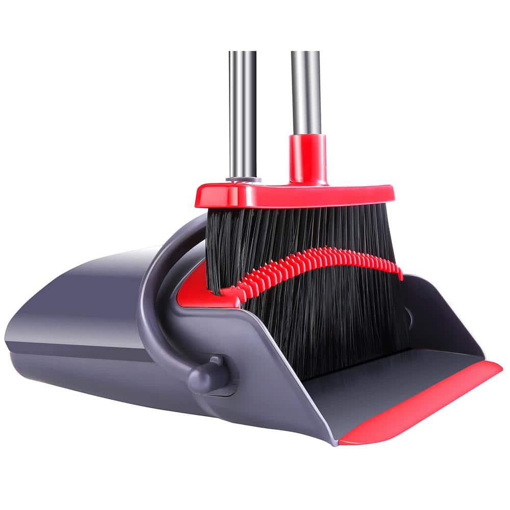 Broom and Dustpan Set,Upright Standing Dust Pans with 54 Stainless Steel  Long Handle,Dustpan and Broom Combo for Home Kitchen Office Lobby Floor