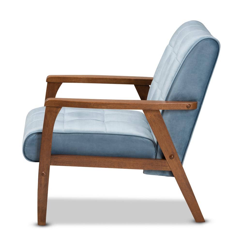 Asta Light Blue Velvet Upholstered Wood Armchair