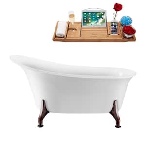59 in. Acrylic Clawfoot Non-Whirlpool Bathtub in Glossy White With Matte Oil Rubbed Bronze Clawfeet,Brushed Gold Drain