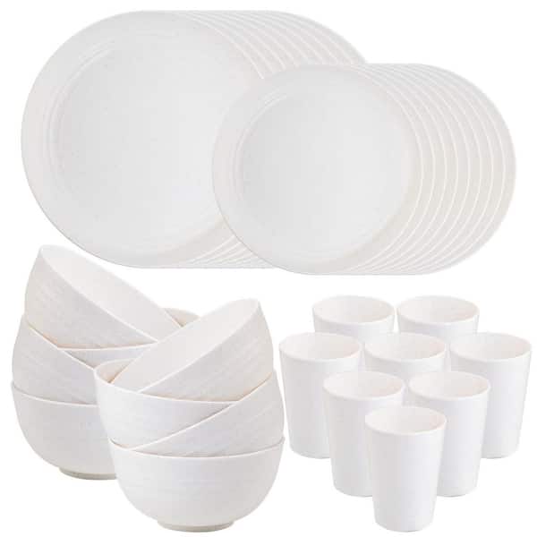 White Wheat Straw Dinnerware, 32-Piece Unbreakable Reusable Dishes, Lightweight Plates Bowls Cups Set (Service for 8)