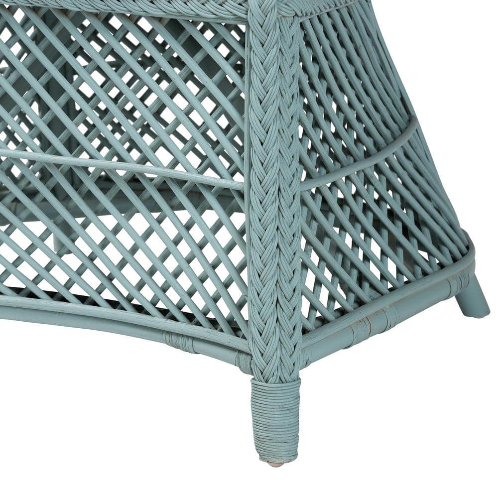 Handcrafted Light Blue Rattan Accent Chair with Cushion
