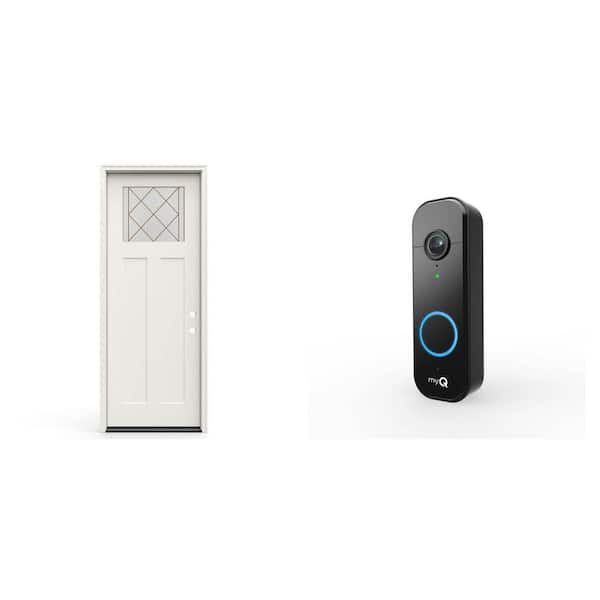 36 in. x 80 in. Fiberglass Prehung Door with Brickmould and myQ Video Doorbell