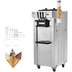 Commercial Soft Ice Cream Machine 4.5Qt. Silver Ice Cream Maker 3 Flavors 5.3 to 7.4 Gal. per Hour PreCooling Auto Clean