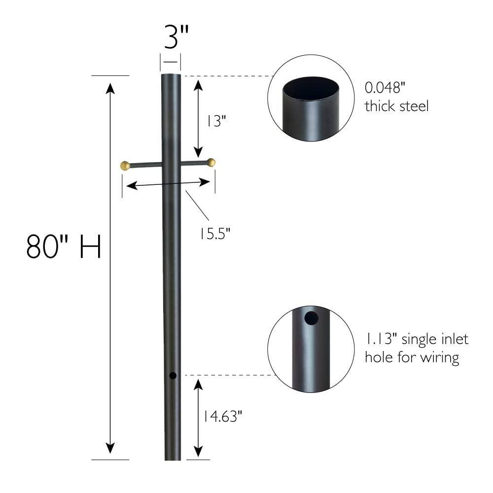 80-Inch Bronze Powder Coated Outdoor Lamp Post with Cross Arm
