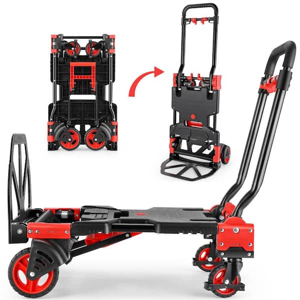 330lb Capacity Folding Hand Truck, Heavy Duty Convertible Dolly Cart with Retractable Handle for Moving Office Carts