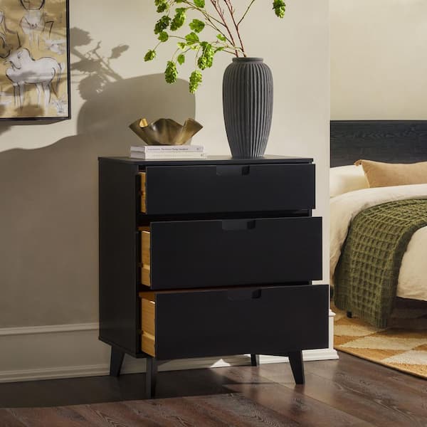 Mid-Century Modern Black 3 Drawer 30 in. Chest of Drawers
