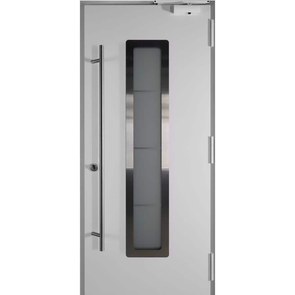 Argos Black Zinc-Galvanized Steel Front Door with Frosted Glass