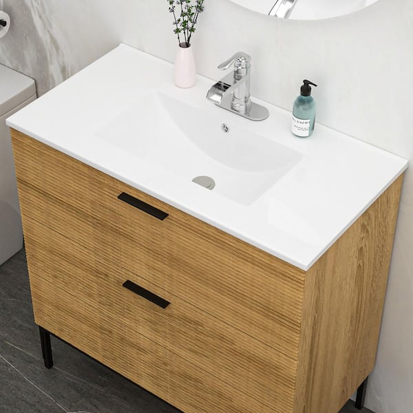 36 in. Drop-In Ceramic Bathroom Sink in White