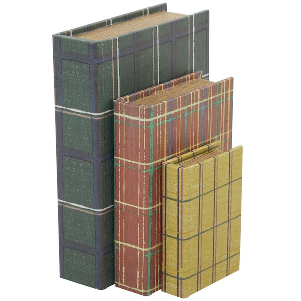 Litton Lane Rectangle Faux Leather Faux Book Box with Varying Patterns (Set of 3)