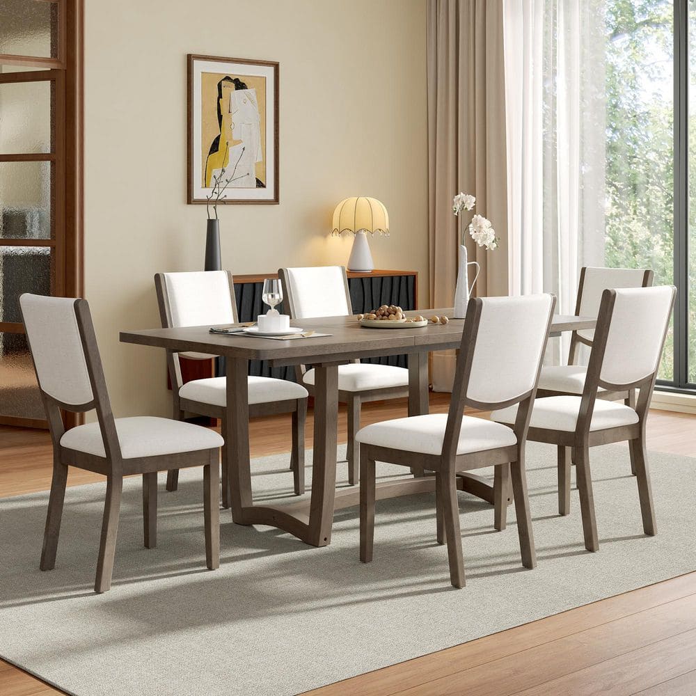 7-Piece Espresso Extendable Rectangle Wood Top Dining Table Set Seats 6 with 6 Upholstered Chairs price history on PriceWatchPro