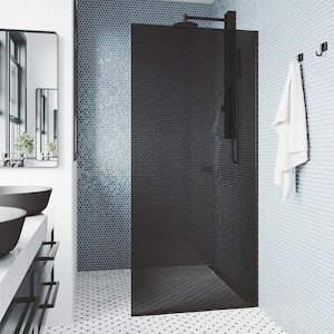 Zenith 34 in. W x 74 in. H Fixed Frameless Shower Door in Matte Black with Black Tinted Glass