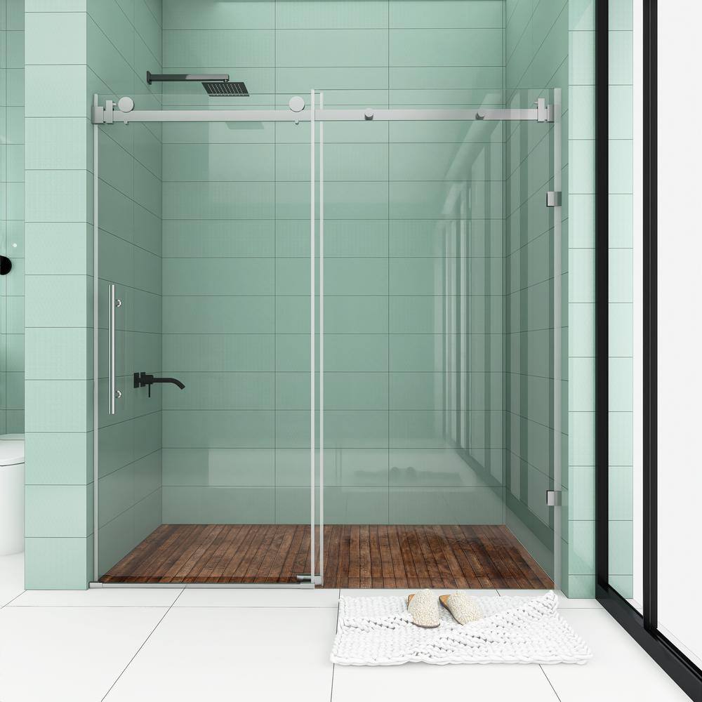 60'' W x 76'' H Brushed Nickel Frameless Sliding Shower Door
