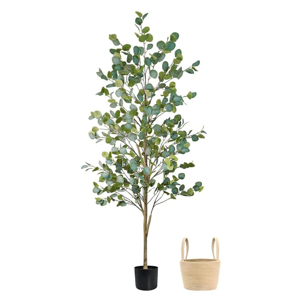 6 ft. Artificial Eucalyptus Tree in Planter Basket Indoor Decorative Silk Plant Faux Greenery for Home Office Decor price history on PriceWatchPro