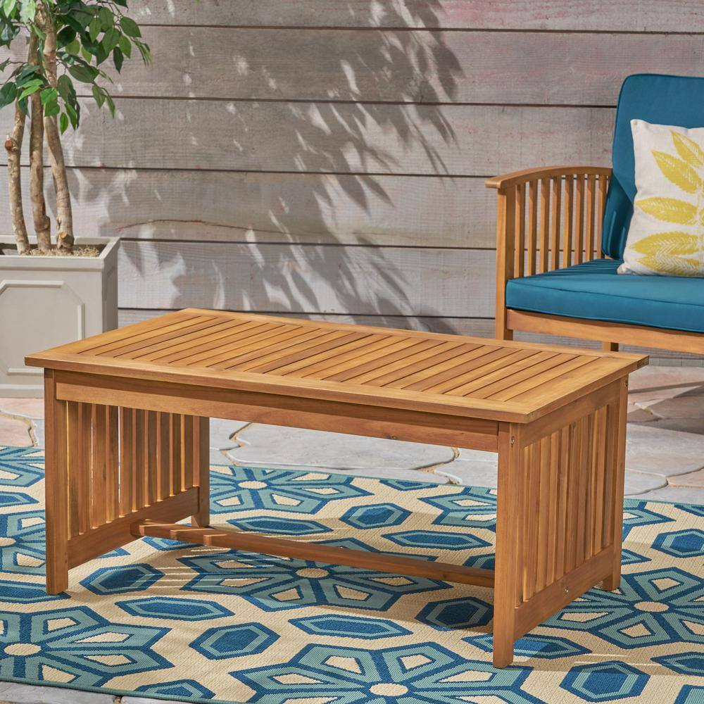 Brown Patina Acacia Wood Outdoor Slat Coffee Table
