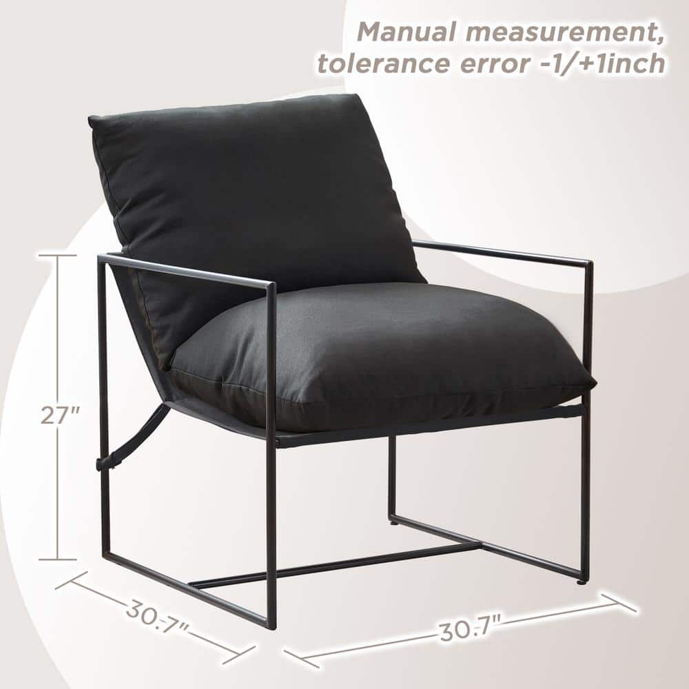 Black Microfiber Metal Frame Modern Accent Chair