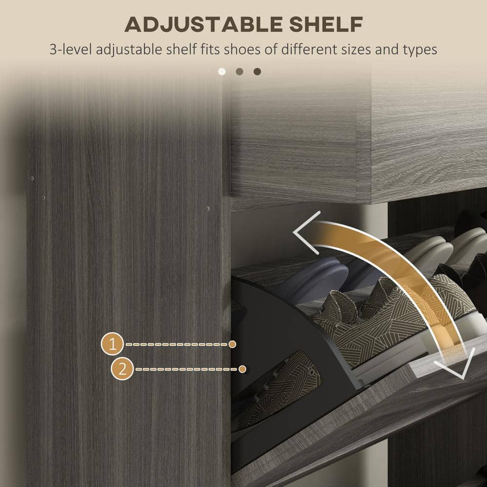 Distressed Gray Wood and Metal Slim Shoe Cabinet with Adjustable Shelves