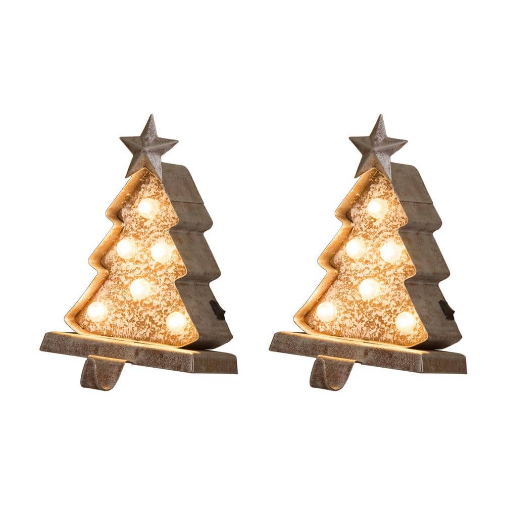 Glitzhome 7.50 in. H Marquee LED Metal Christmas Tree Stocking Holder (2Pack) 2005000050 The