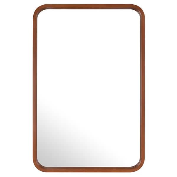 Walnut 24 in W x 36 in. H Large Farmhouse Rectangle Wood Framed Arc-shaped Wall Mirror