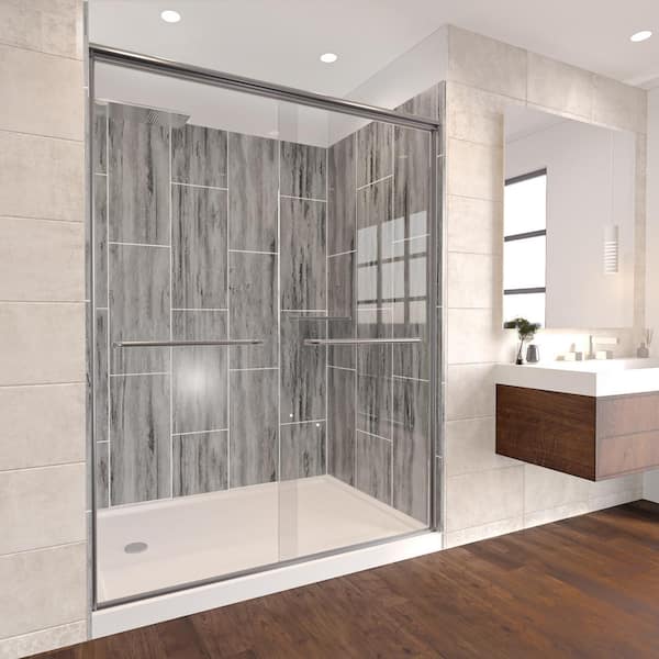 NuVo Driftwood-Rainier 60 in. x 32 in. x 83 in. Base/Wall/Door Rectangular Alcove Shower Stall/Kit Matte Black Left