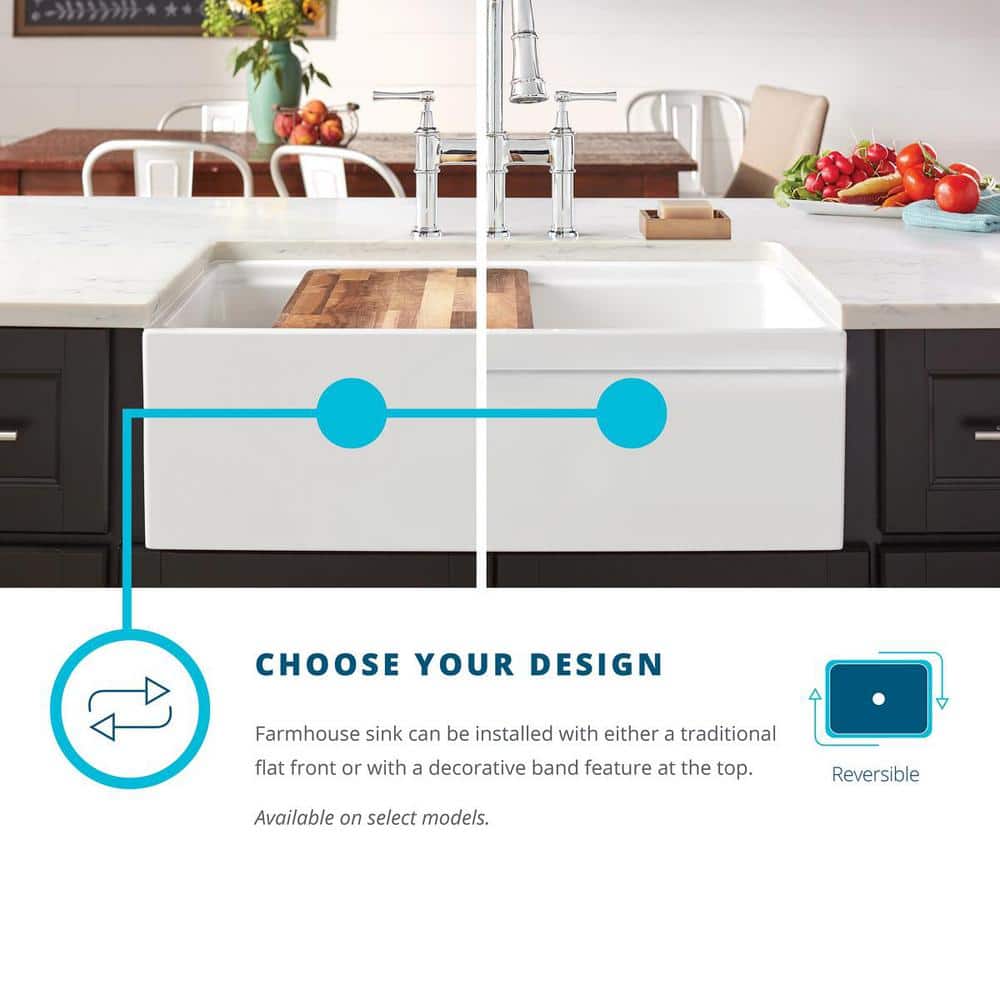33" White Fireclay Double Bowl Farmhouse Kitchen Sink