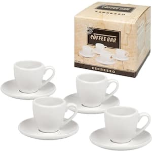 Konitz 8-Piece White Coffee Bar #1 Porcelain Espresso Cup and Saucer Sets Gift Boxed